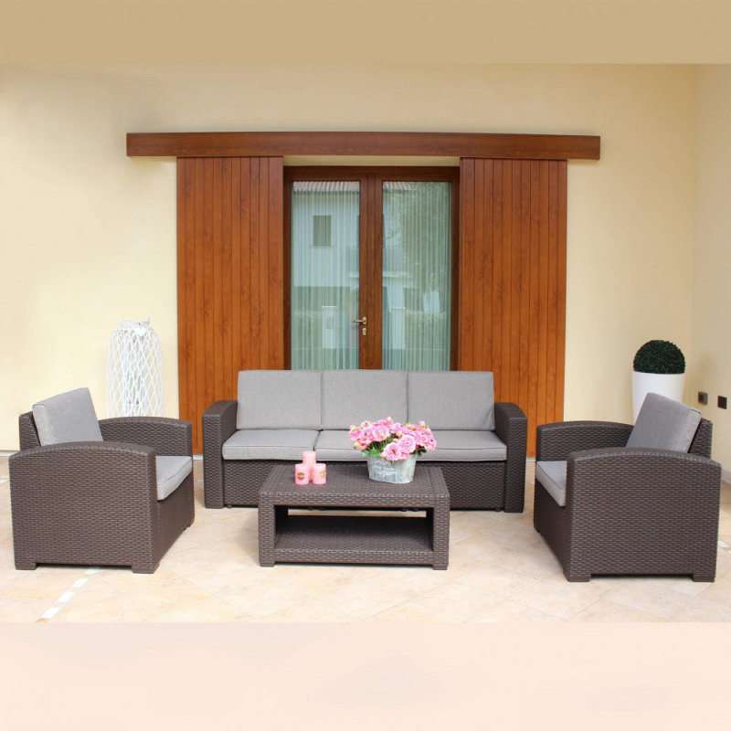 Salotto Mauritius 3 Posti Smontabile in Polyrattan con Cuscini