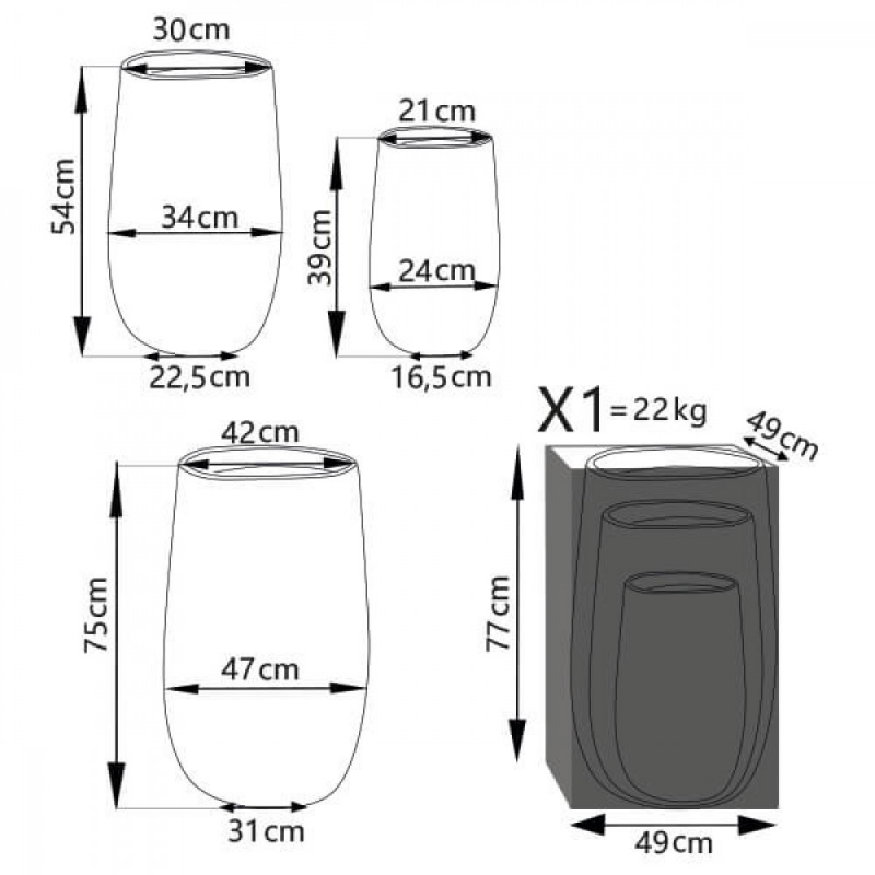 Set Vasi Fiordaliso in Plastica per Interno ed Esterno