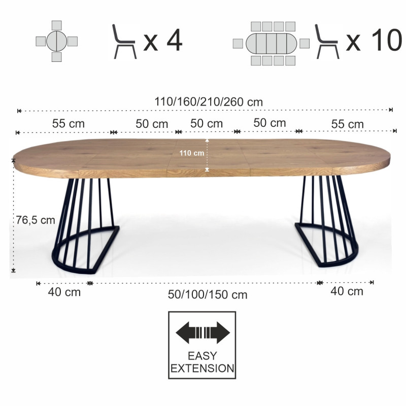 Tavolo Rotondo Allungabile Fear Wood 120 X 62 X 28 Cm