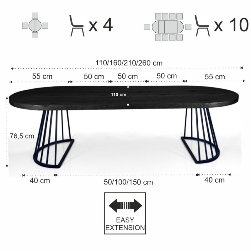 Tavolo Rotondo Allungabile Fear Black Wood  120 X 62 X 28 Cm