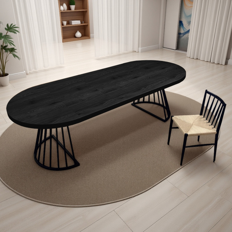 Tavolo Rotondo Allungabile Fear Black Wood  120 X 62 X 28 Cm