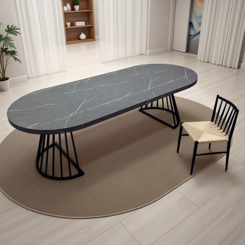 Tavolo Rotondo Allungabile Fear Grey Marble 120 X 62 X 28 Cm
