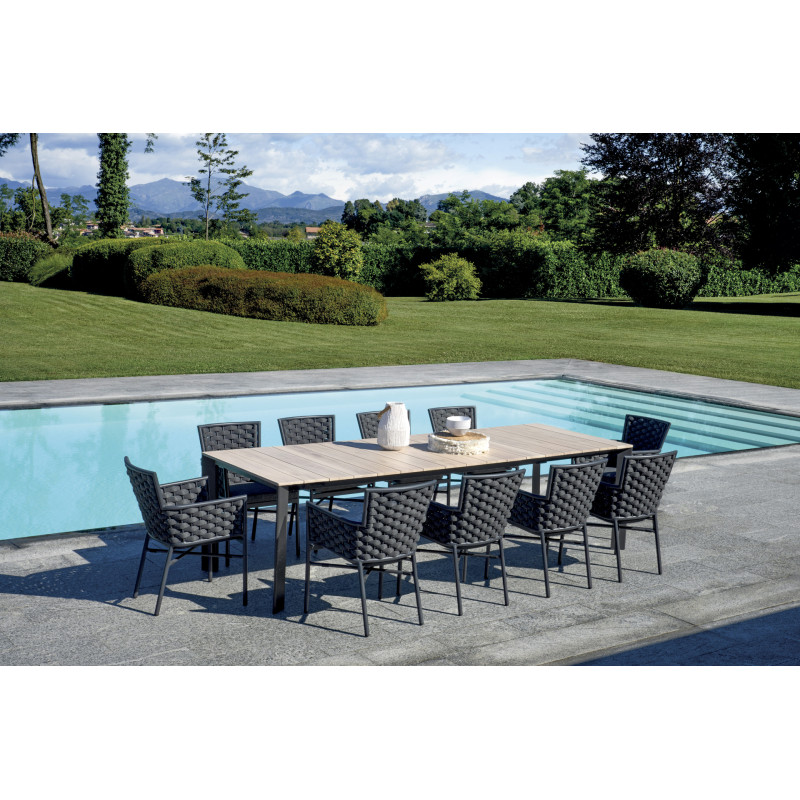 Tavolo Arenzano 211/276 Alluminio Antracite Top Alluminio Effetto Legno Moia