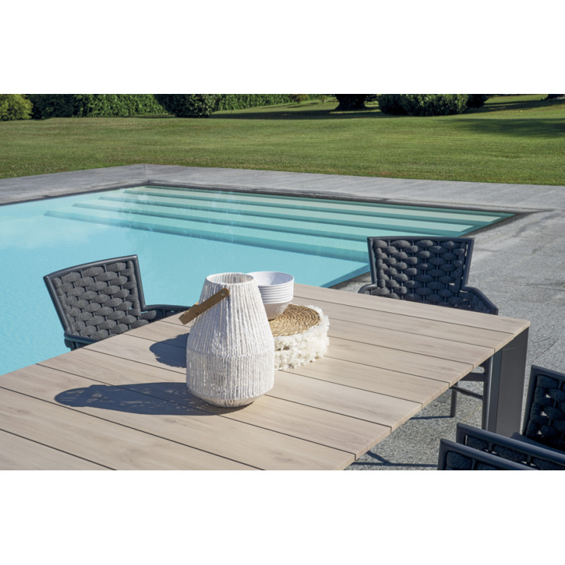 Tavolo Arenzano 211/276 Alluminio Antracite Top Alluminio Effetto Legno Moia