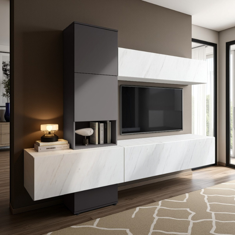 Parete Soggiorno Melany White Marble 114 X 51 H11 Cm