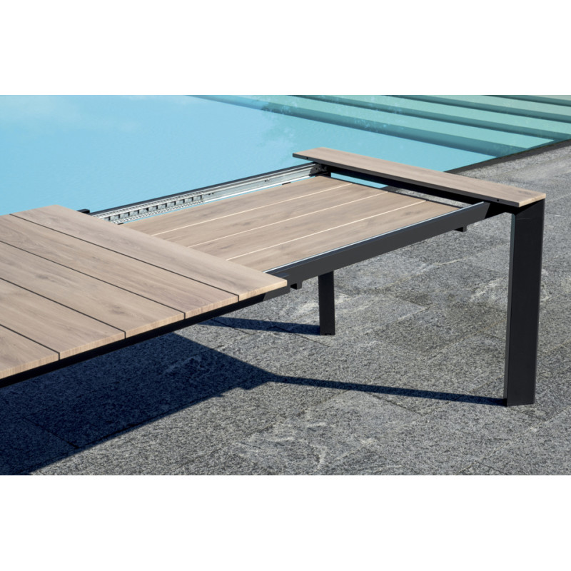 Tavolo Arenzano 211/276 Alluminio Antracite Top Alluminio Effetto Legno Moia