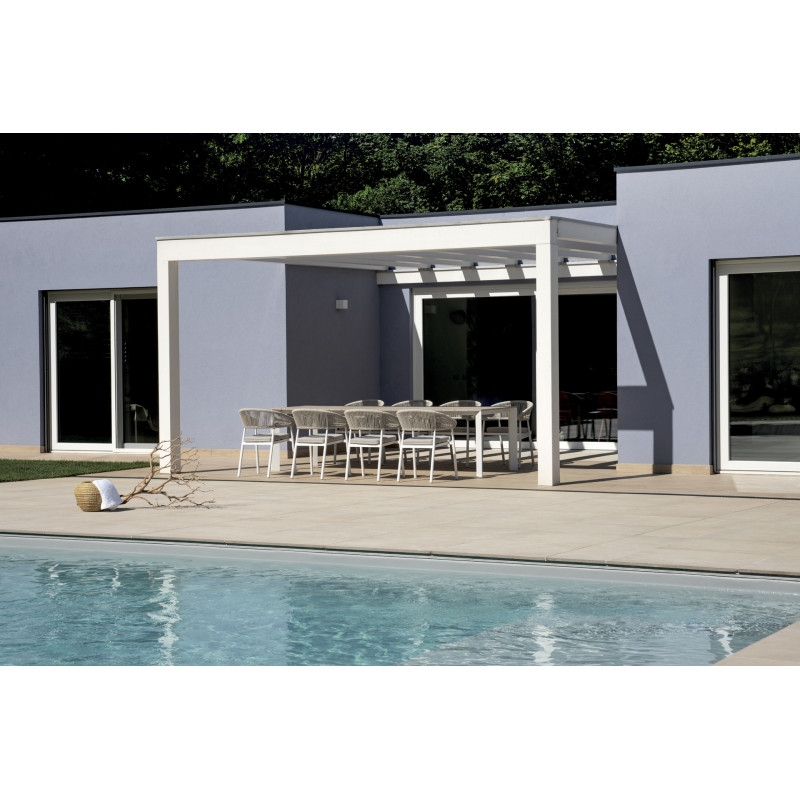 Tavolo Arenzano 211/276 Alluminio Bianco Top Alluminio Effetto Legno Moia