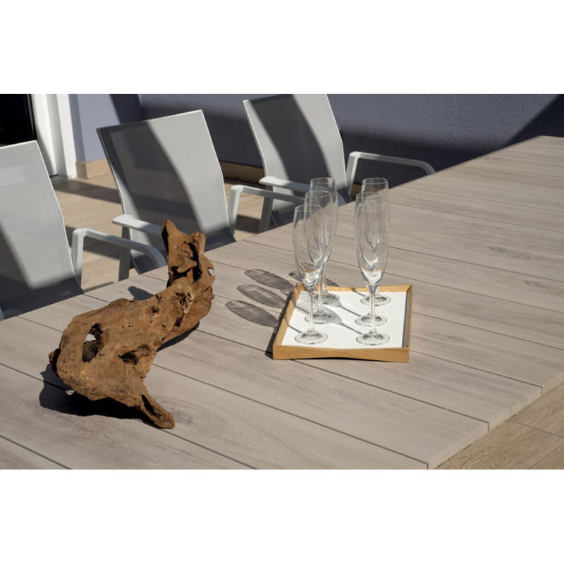 Tavolo Arenzano 211/276 Alluminio Bianco Top Alluminio Effetto Legno Moia
