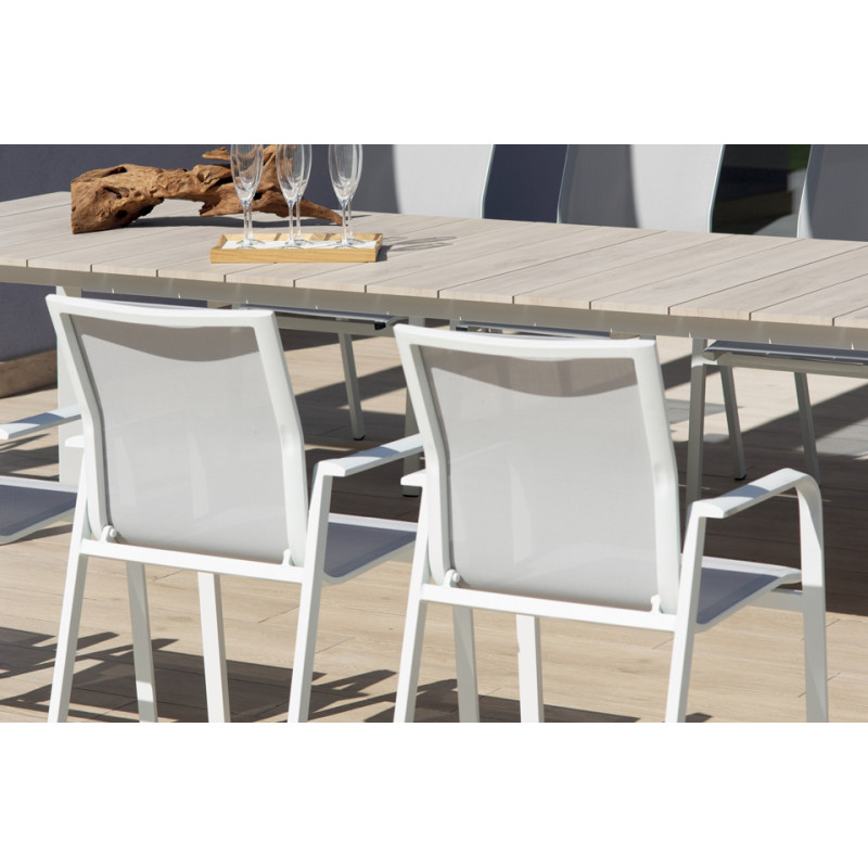 Tavolo Arenzano 211/276 Alluminio Bianco Top Alluminio Effetto Legno Moia