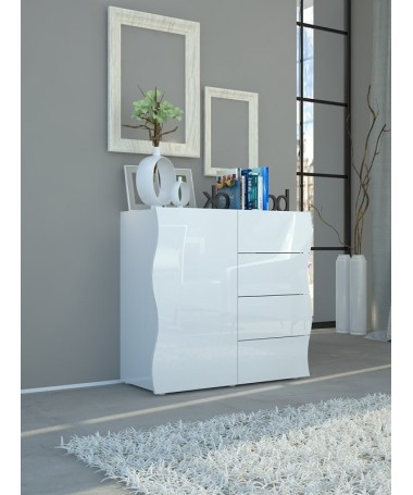 Zoom MADIA ONDA 1 Anta + 4 cassetti, prodotto Tecnos - bianco laccato lucido