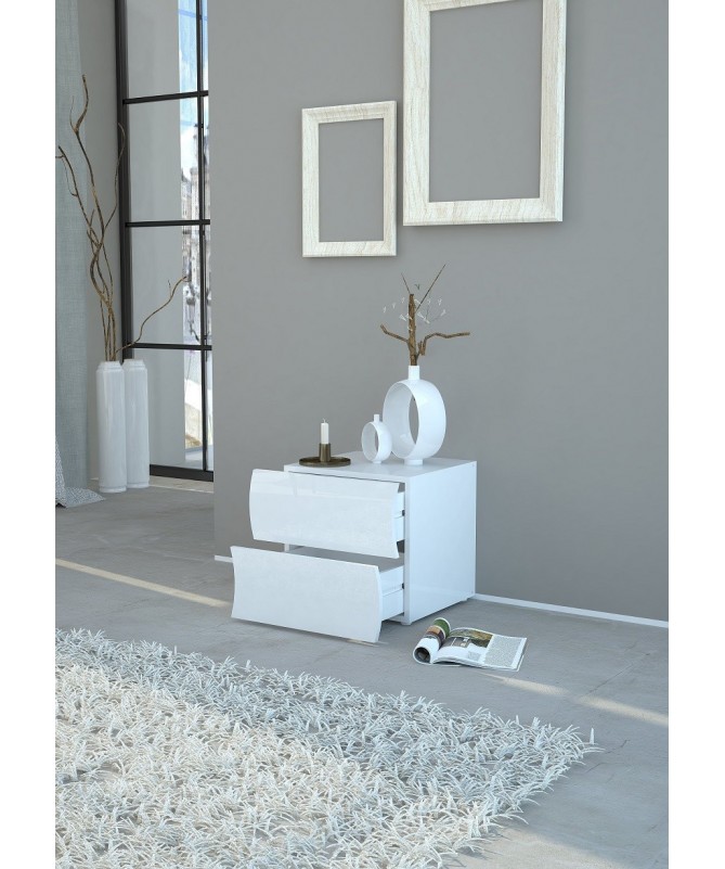 Comodino ONDA Made in Italy - bianco laccato lucido