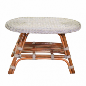 Zoom Tavolino rattan lucrezia sbiancato gambe miele ovale cm 74x52h45