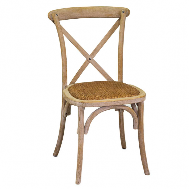 Sedia legno cross naturale seduta intreccio impilabile cm51x55h46,5/89