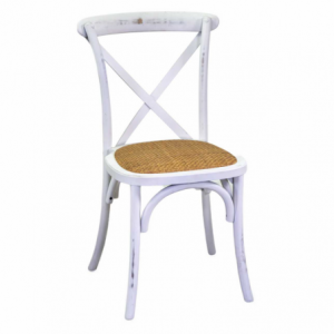 Sedia legno cross bianco antico seduta intreccio impilabile cm50x50h46,5/88