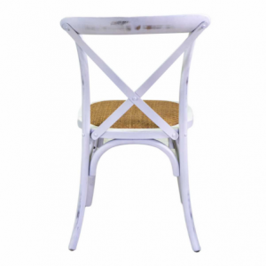 Sedia legno cross bianco antico seduta intreccio impilabile cm50x50h46,5/88