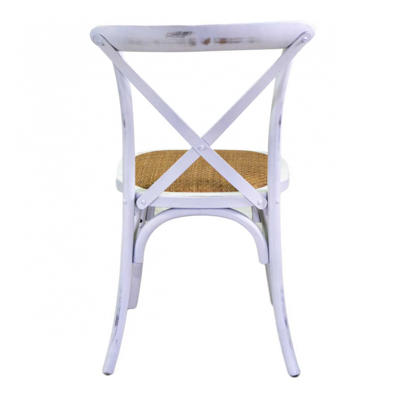 Sedia legno cross bianco antico seduta intreccio impilabile cm50x50h46,5/88