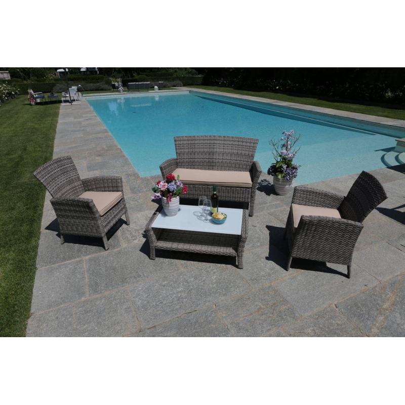 Salotto amalia polyrattan grigio con cuscini 4 pezzi smontato