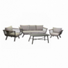 Salotto alluminio Riverside tortora 3 posti con cuscini crema (bracciolo in hpl)