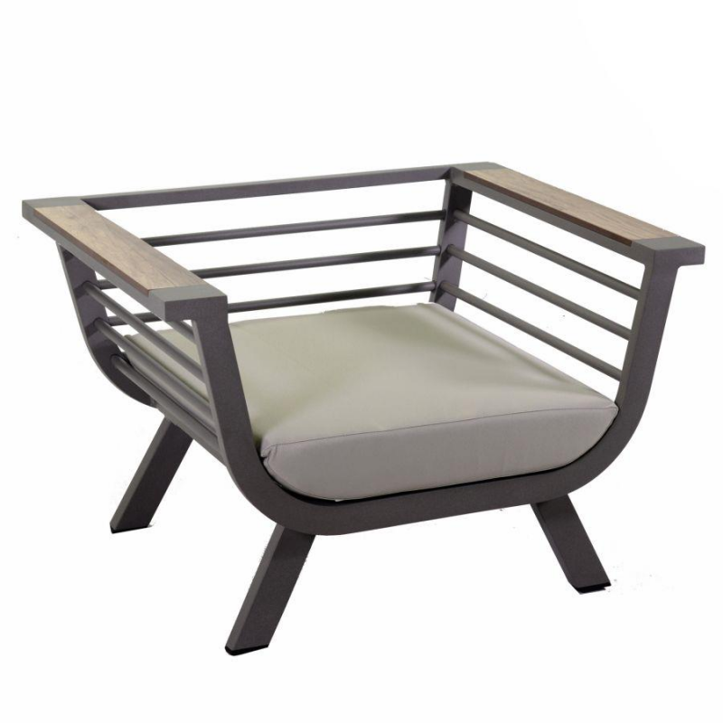 Salotto alluminio Riverside tortora 3 posti con cuscini crema (bracciolo in hpl)