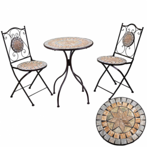 Tavolo mosaico metallo urbino tondo con2 sedie cmø60h75