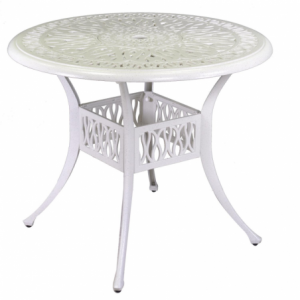 Zoom Tavolo alluminio pressofuso Maryland bianco tondo con 4 poltrone con braccioli