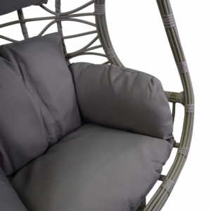 Zoom Dondolo pensile polyrattan Lincoln grigio con supporto e cuscino cm 90x75h193