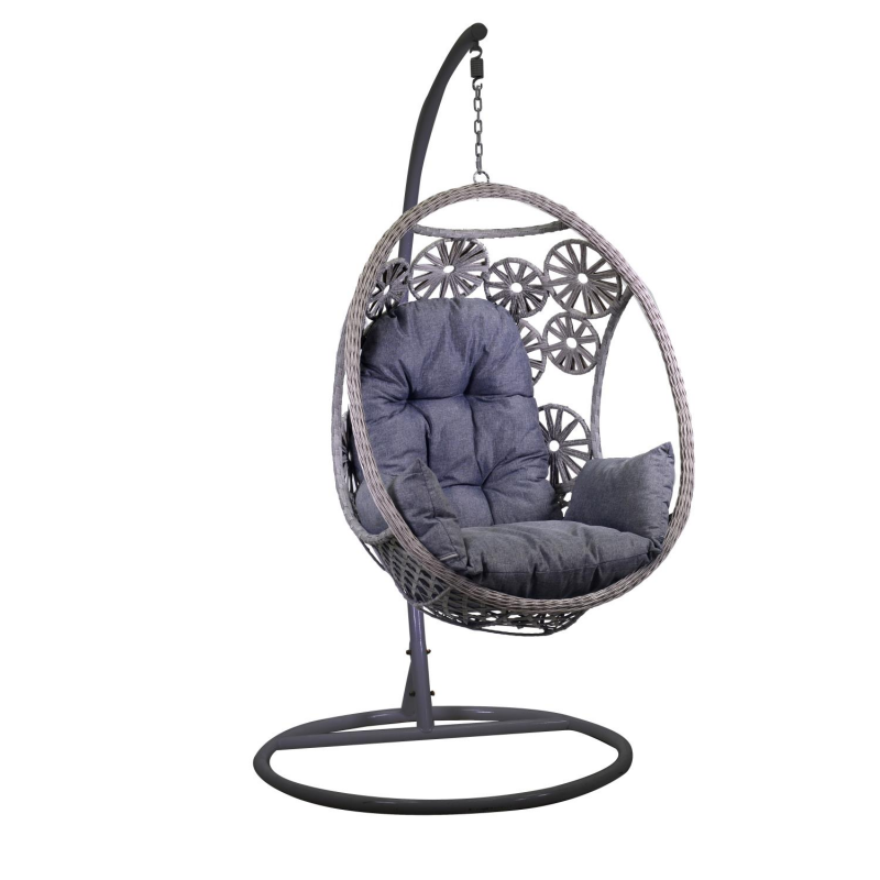 Dondolo pensile Clinton grigio con supporto nero e cuscino cm116x100h200