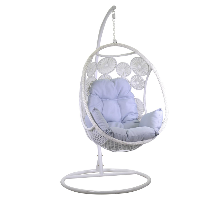 Dondolo pensile Clinton bianco con supporto e cuscino grigio cm116x100h200