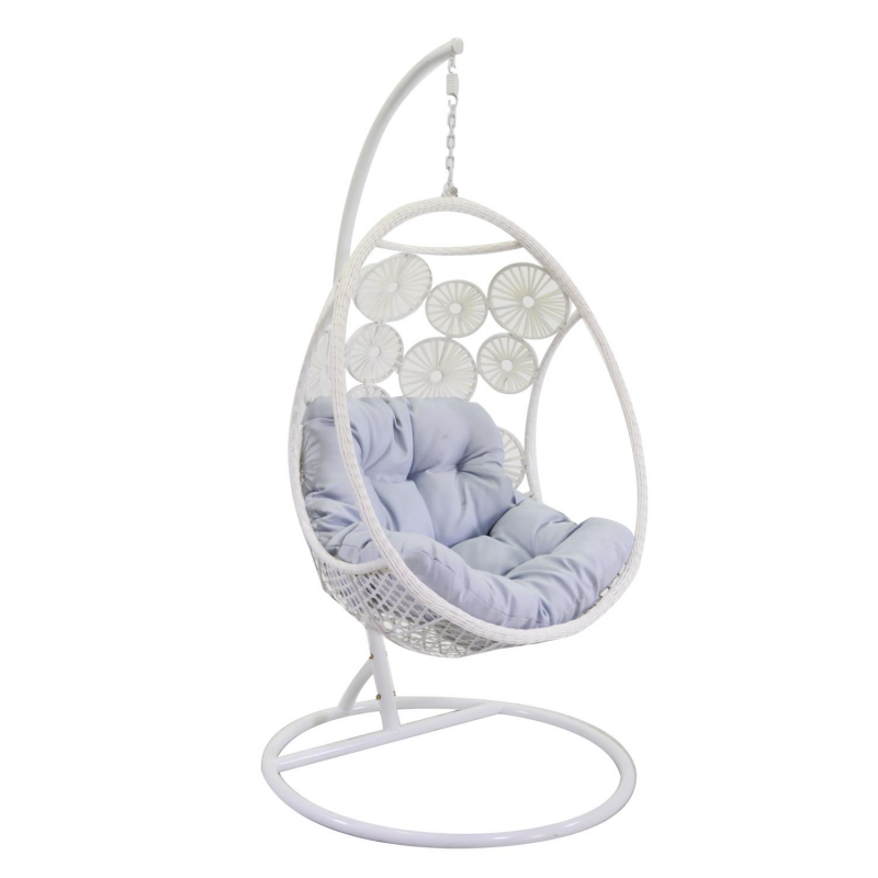 Dondolo pensile Clinton bianco con supporto e cuscino grigio cm116x100h200