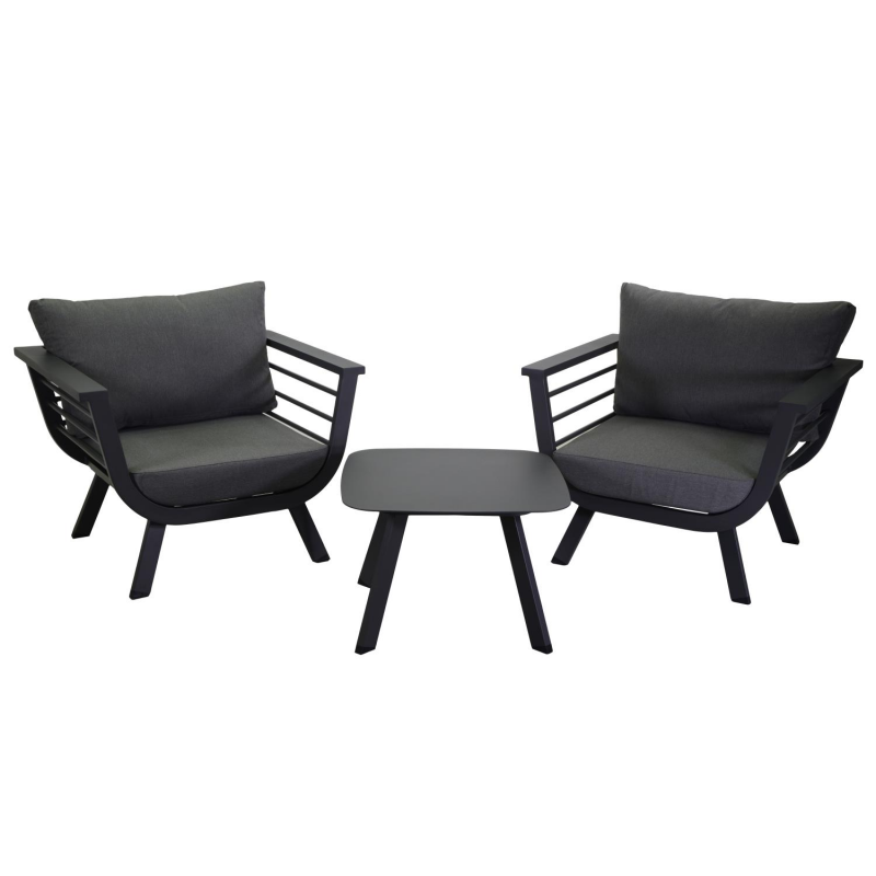 Salotto alluminio riverside antracite con cuscini grigio 3pezzi