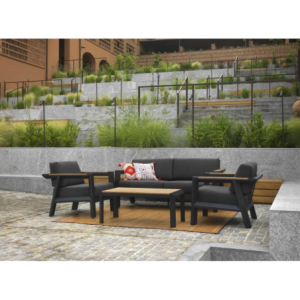 Zoom Salotto alluminio Idaho mammut 2p antracite con cuscini antracite top tavolo legno