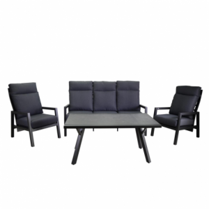 Zoom Salotto alluminio Frisco antracite con cuscini nero 4 pezzi
