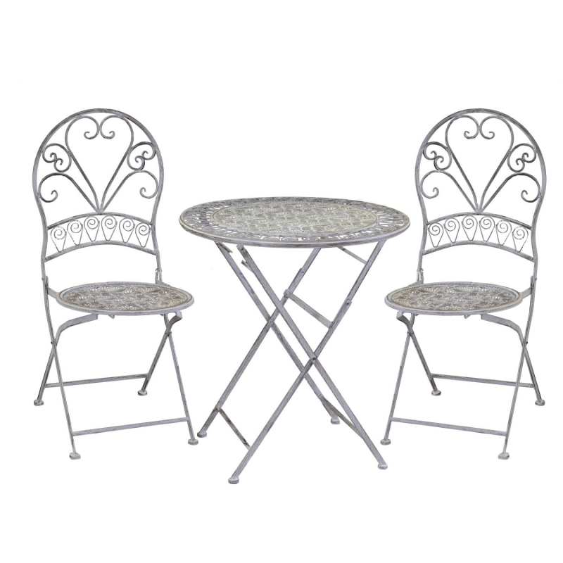 Tavolo metallo Ragusa grigio tondo con 2 sedie pieghevoli cm à¸70h76