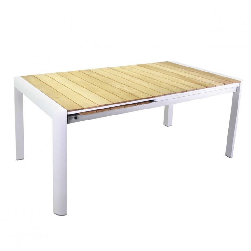 Tavolo alluminio Idaho Plus allungabilebianco top teak cm180/240x100h76