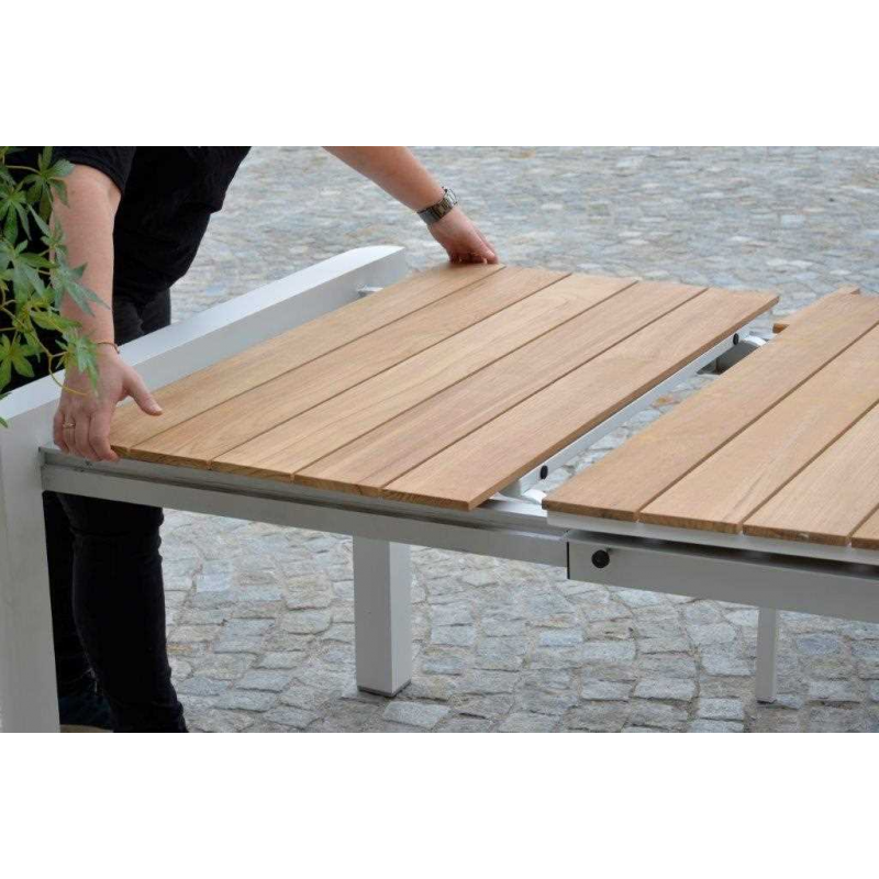 Tavolo alluminio Idaho Plus allungabilebianco top teak cm180/240x100h76