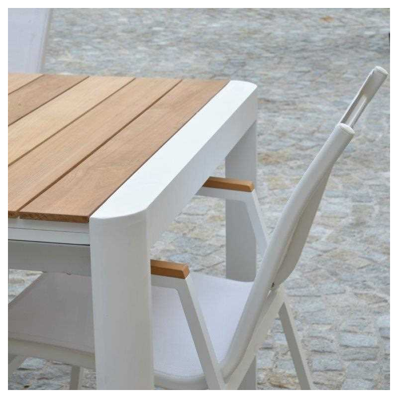 Tavolo alluminio Idaho Plus allungabilebianco top teak cm180/240x100h76