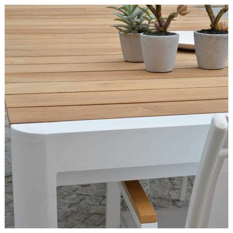 Tavolo alluminio Idaho Plus allungabilebianco top teak cm180/240x100h76