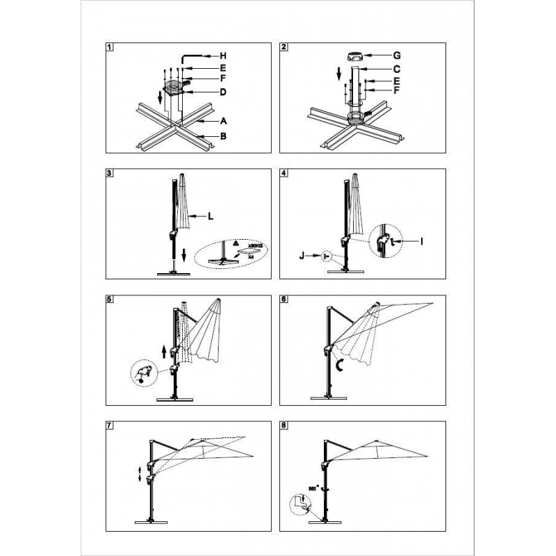 Ombrellone alluminio montana 4x4h2,95 bianco palo laterale
