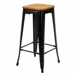 Zoom Sgabello ferro New Bristol nero seduta legno cm 42x42h76