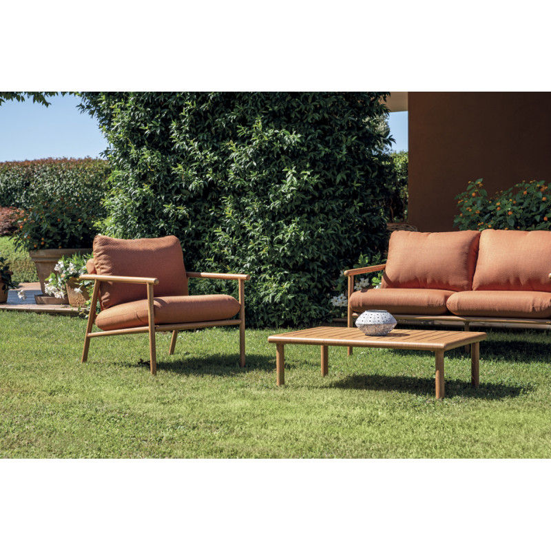 Salotto Cartagena Alluminio Effetto Legno Cuscini Rossi Moia