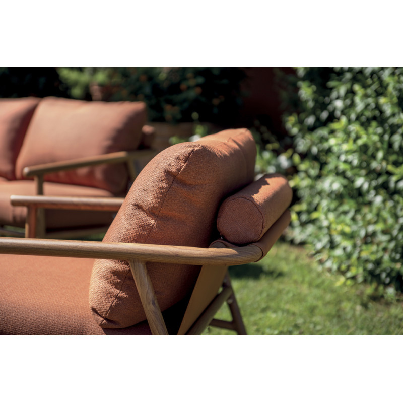 Salotto Cartagena Alluminio Effetto Legno Cuscini Rossi Moia