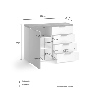 Zoom Sideboard con 1 anta e 4 cassetti IDEA Made in Italy
