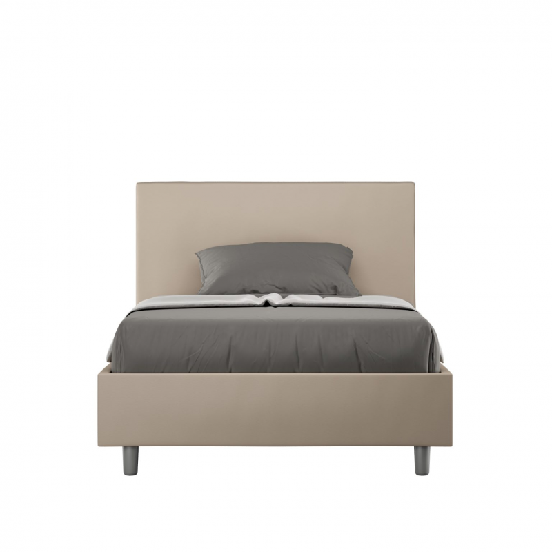 Letto imbottito 1 piazza e mezza 120x190 cm Adele - Similpelle,Senza rete,Tortora