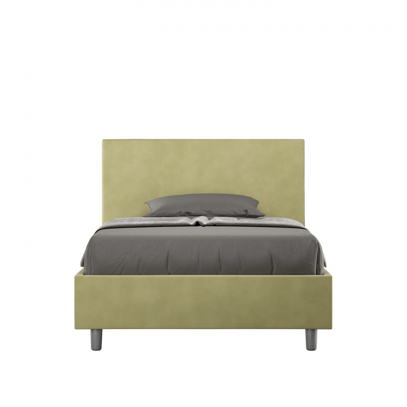 Letto imbottito 1 piazza e mezza 120x190 cm Adele - Senza rete,Microfibra,Tè verde
