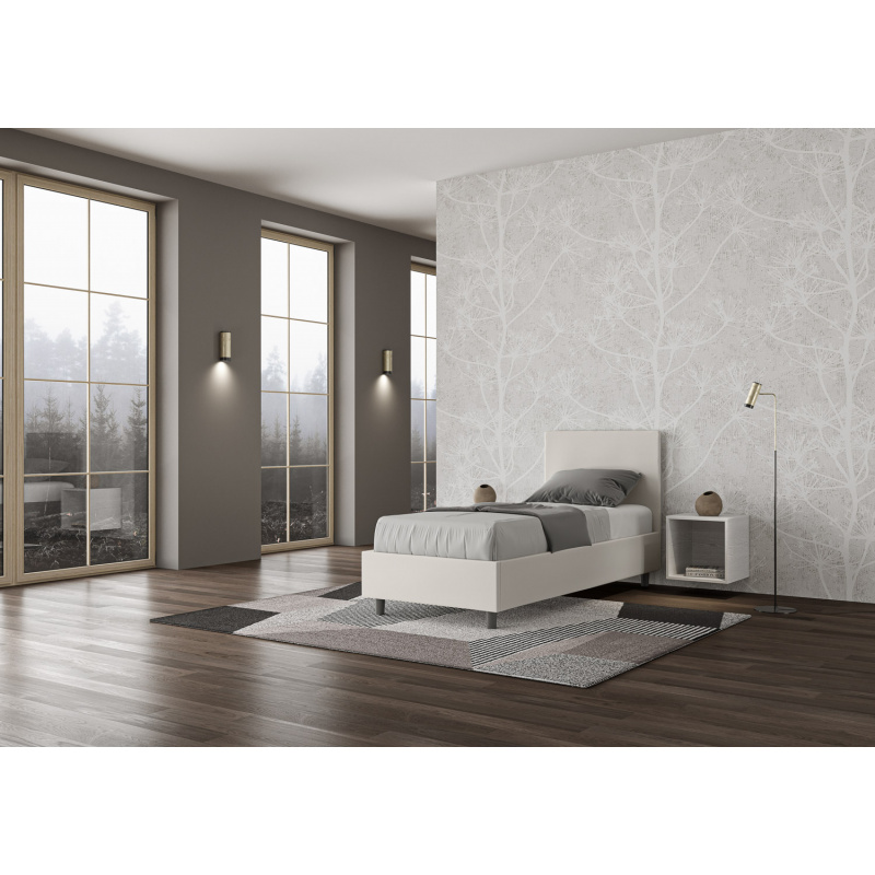 Letto imbottito Singolo 80x200 cm Adele - Bianco,Similpelle,Senza rete
