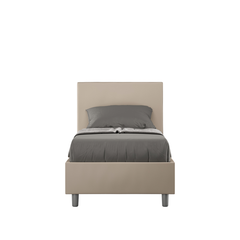 Letto imbottito Singolo 80x190 cm Adele - Similpelle,Senza rete,Tortora