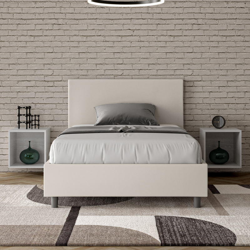 Letto imbottito 1 piazza e mezza 120x200 cm Adele - Bianco,Similpelle,Contenitore
