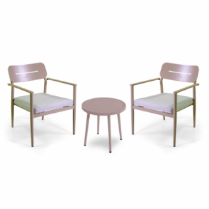 Poltrona alluminio Ibiza 2 pezzi con tavolino tondo beige