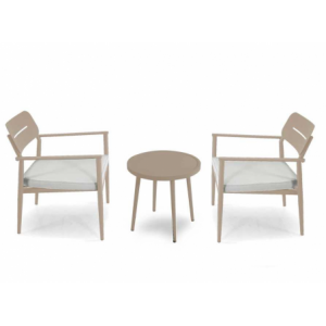 Zoom Poltrona alluminio Ibiza 2 pezzi con tavolino tondo beige