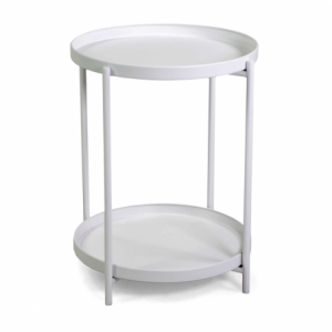 Tavolino metallo bianco tondo 2 piani cm ø40h50